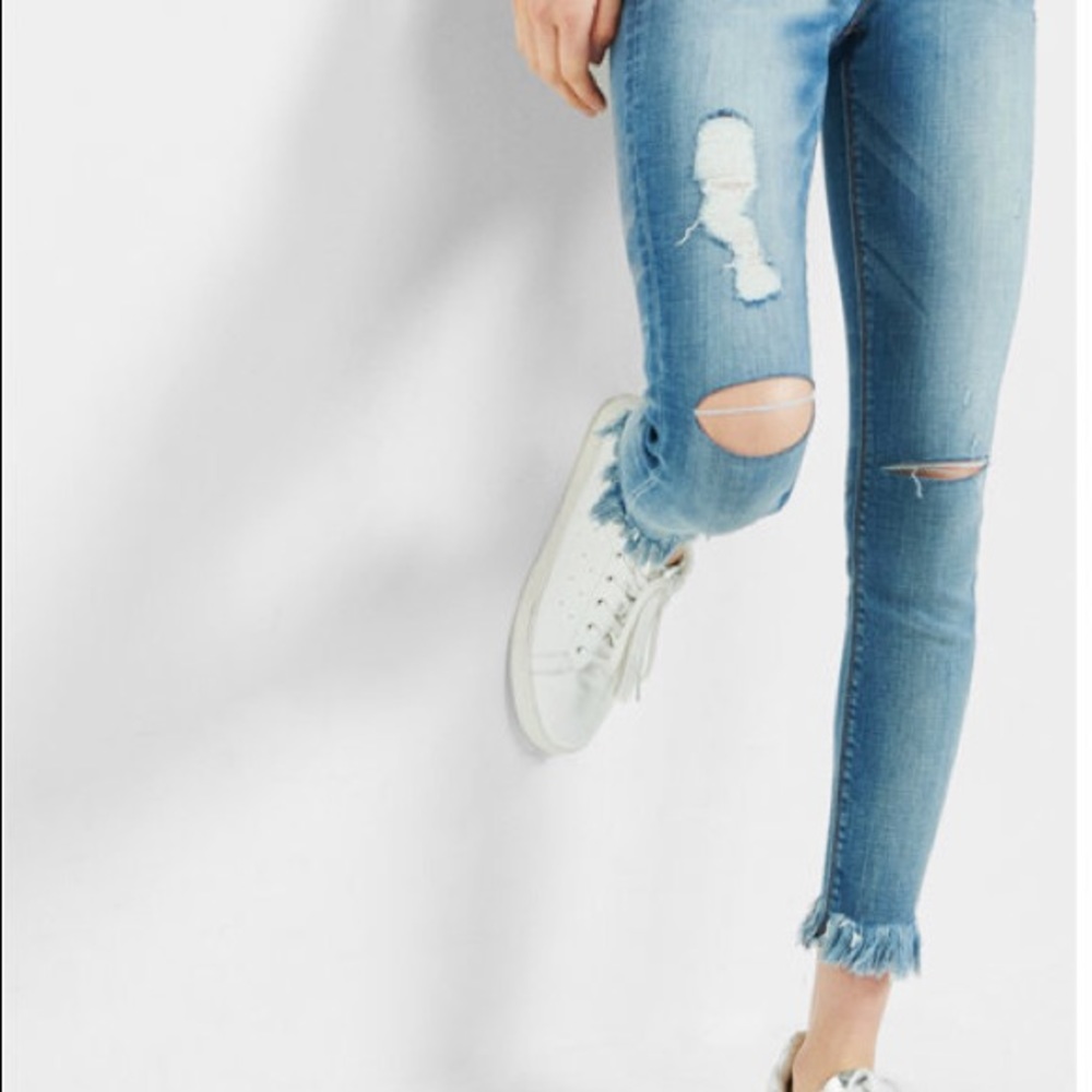 Express cropped fringe jeans